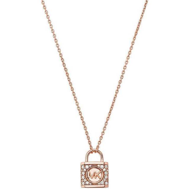 Michael Kors 14ct Rose Gold Plated Cubic Zirconia Logo Padlock Necklace MKC1629AN791