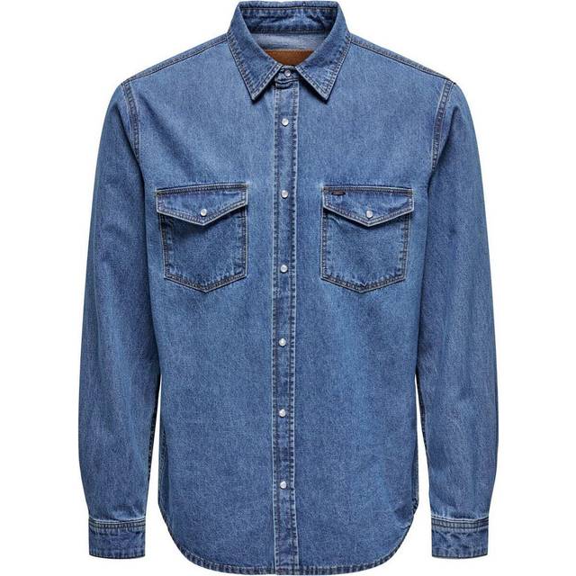ONLY & SONS fritidsskjorta för män, Mellanblå denim, S