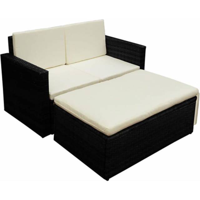 vidaXL 2 Piece Garden Lounge Set with Cushions Poly Rattan Black
