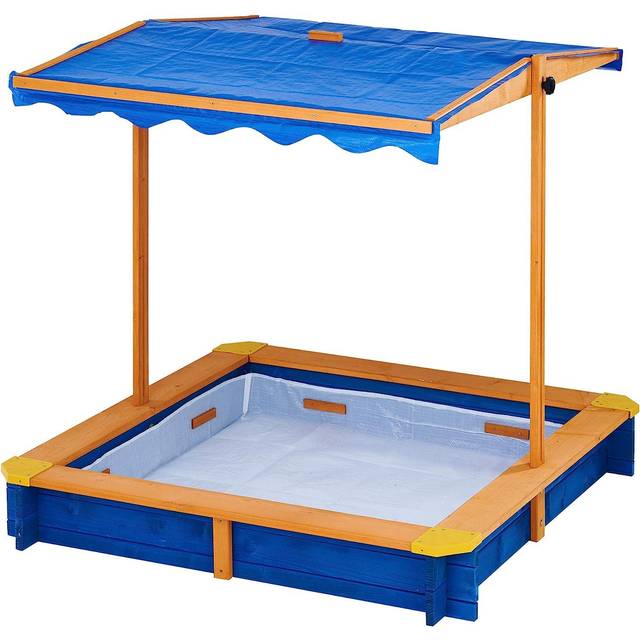 Teamson Kids - Outdoor Summer Sand Box - Wood / Blue, Brown