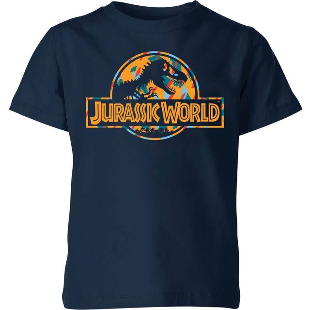 Jurassic Park Logo Tropical Kids' T-Shirt - Navy - 9-10 Years - Blue