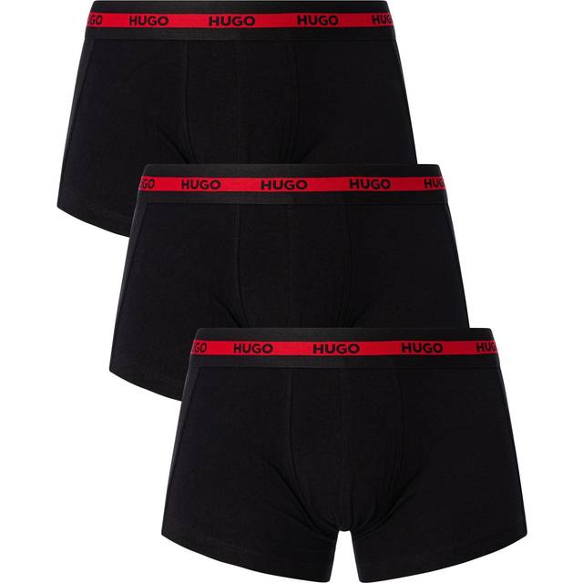 Men's HUGO Planet 3-Pack Stretch-Cotton Logo Waistband Trunks NOS - Black - Size: 33/32/32