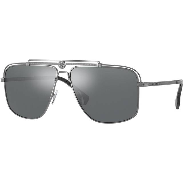 Versace Light Grey Mirror Black Pilot Mens Sunglasses VE2242 10016G 61 - Gunmetal (OS)