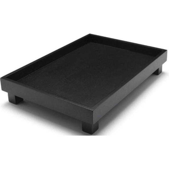 Large black rectangular wooden tray 35 x 25 cm with 4 feet, high edge, in Asian design