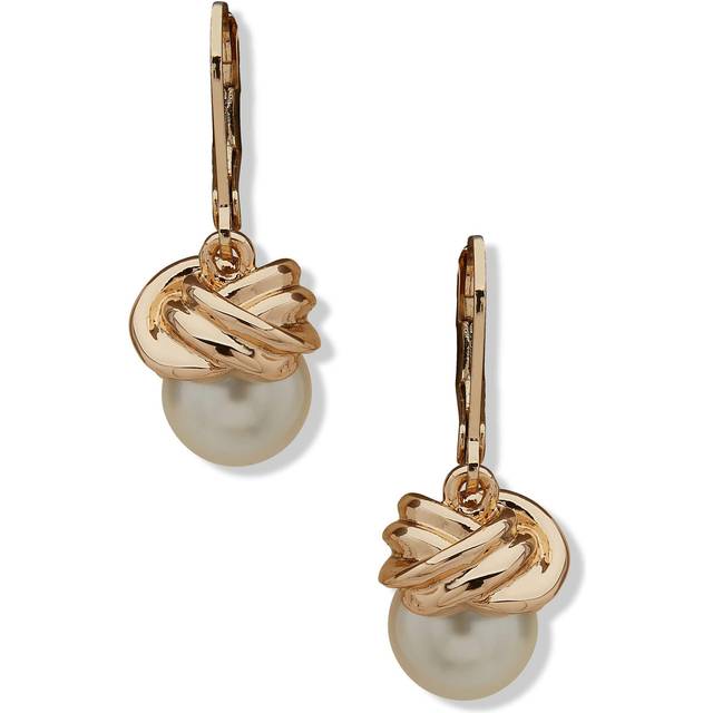 Anne Klein Women's Levback Pearl Drop Earrings in Gold Tone size 1.5"