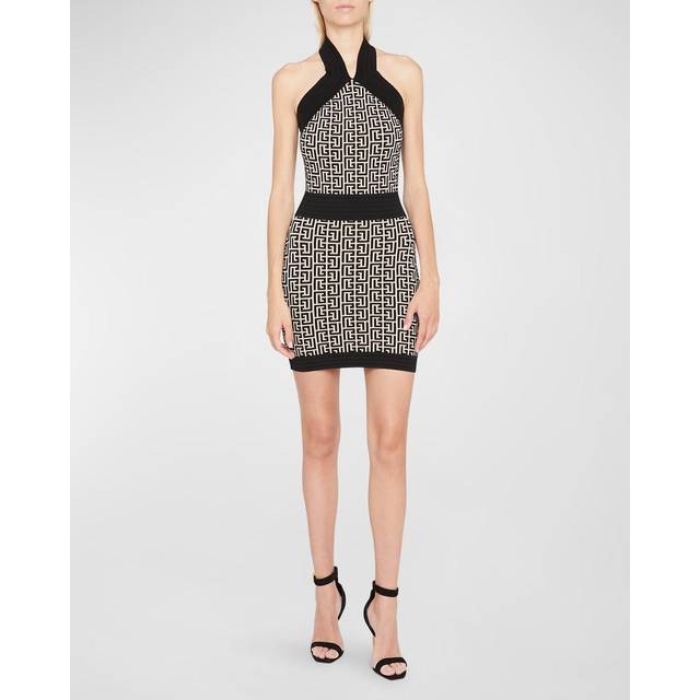 Balmain Monogram halter-neck minidress - black (UK 12)