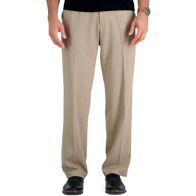 Haggar Men's Premium Comfort Classic Fit Flat Front Dress Pants-Regular and Big & Tall Sizes  Hummus  34W x 32L