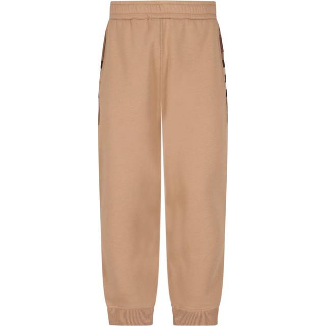 Burberry Check Panel Cotton Blend Jogging Pants - Camel - S