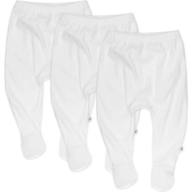 HonestBaby Unisex Baby 3-pack Footed Roomy Fit Pull On Bottoms 100% Organic Cotton For Infant Boys  Girls  Pants  Bright White  0-3 Months US