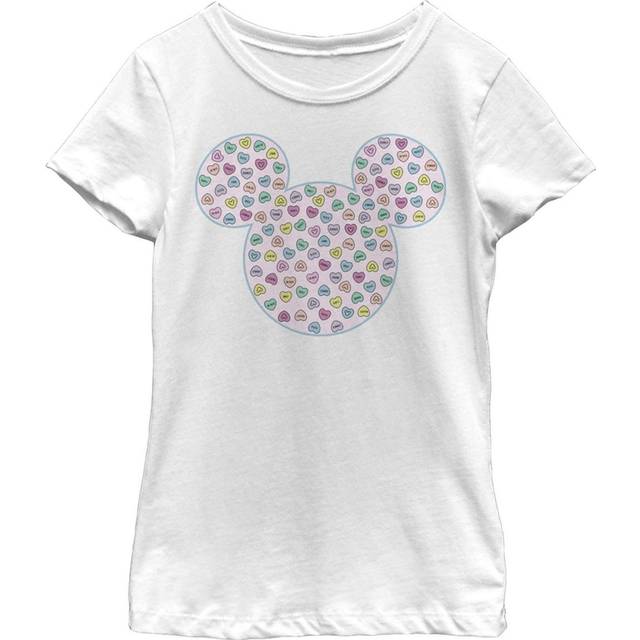 Disney tecken Musse Candy Ears Girl's Solid Crew Tee Vit, X-Small, Vit, XS
