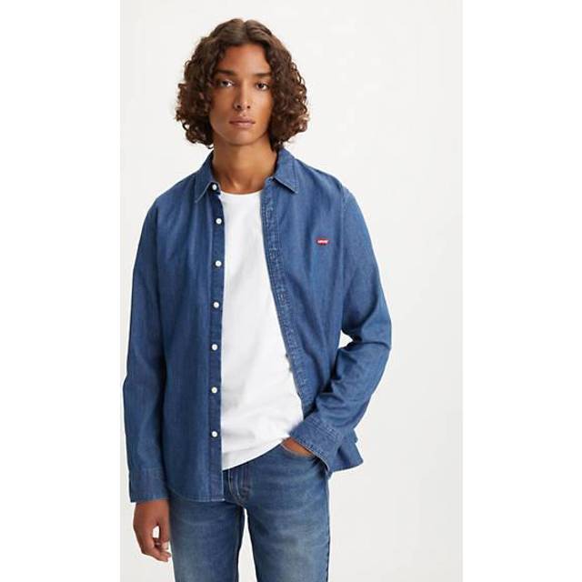 Levi's för män. 86625-0023 Batterihusmärke Skjorta Blå (S), Casual, Bomull, Lång ärm, Hållbar (S)
