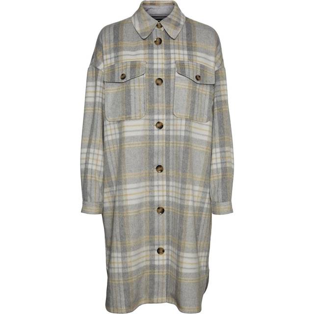 VERO MODA dam Vmnelly Check Long Coat Noos kappa, Ljusgrå melange/kontroll: PURPLE Impression, XS