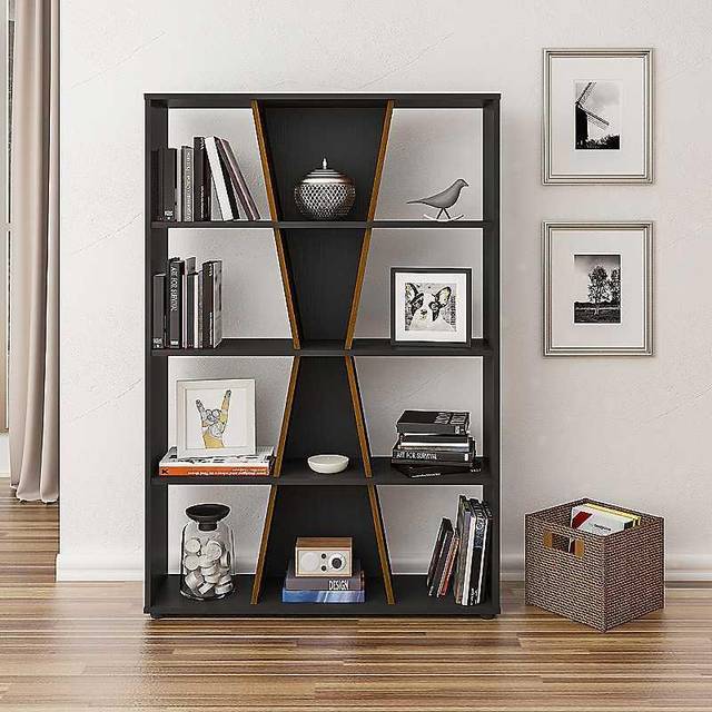 Naples Medium Bookcase in Black/Pine Effect