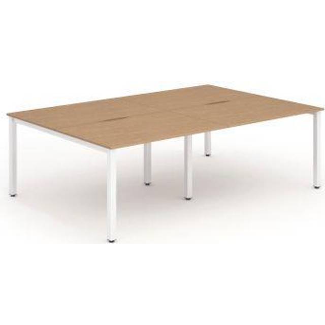 Evolve B2B White Frame Bench Desk 1400 Oak (4 Pod) - BE235