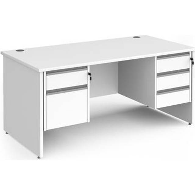 Office Desk | Rectangular Desk 1600mm With Double Pedestal | White Top And Panel End Leg | 800mm Depth | Contract 25 CP16S23-S-WH