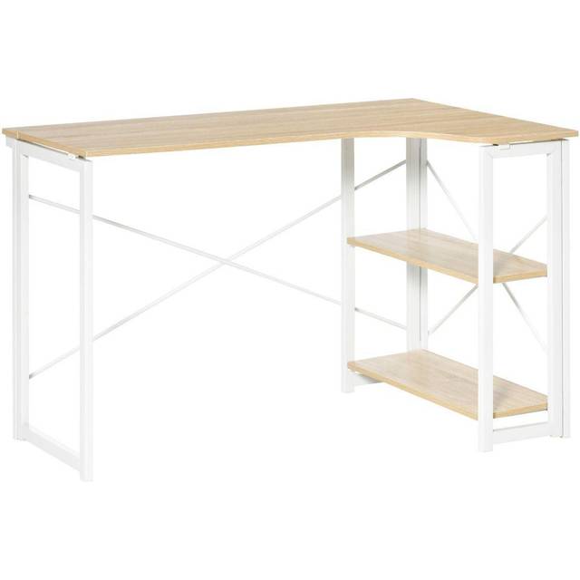 HOMCOM HOMCOM Folding Desk, L Shaped Desk, Corner Computer Desk With 2-Tier Storage Shelf For Home Office, Study Room, Workstation, Easy Assembly, 120 X 72.5