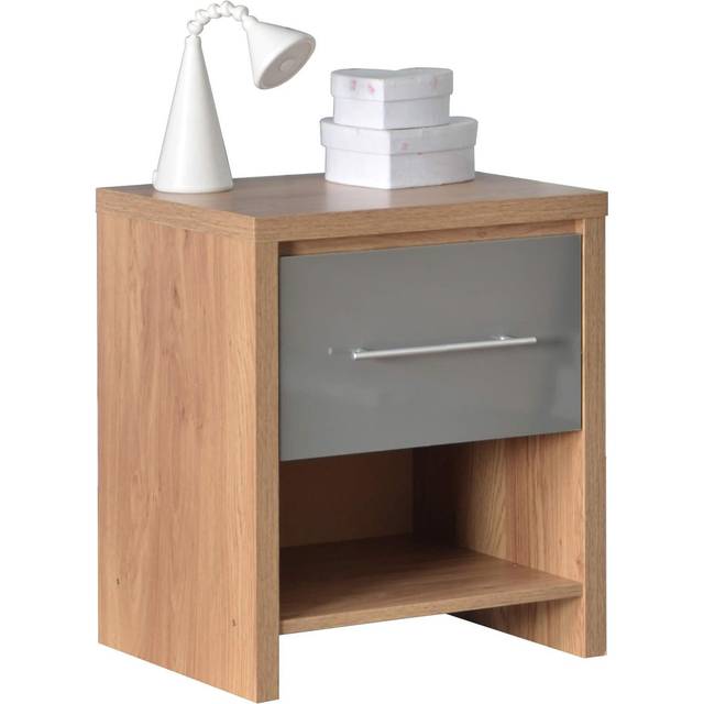 Seville 1 Drawer Bedside Cabinet Grey High Gloss/Light Oak Effect Veneer