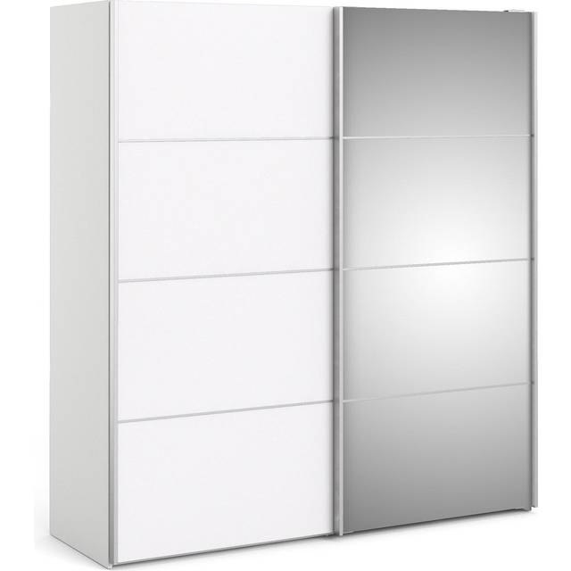 Indoor Furniture Group Verona Sliding Wardrobe 180Cm In White With White And Mirror Doors With 2 Shelves, White