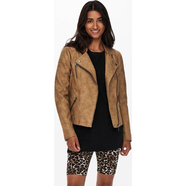 Leather jacket woman Only Ava imitation cuir biker - Marron