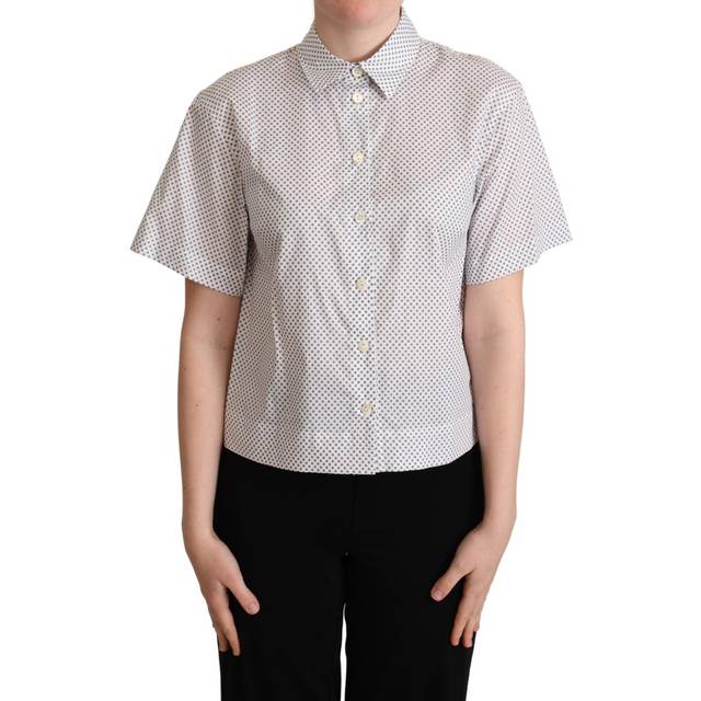White Polka Dot Cotton Collared Shirt