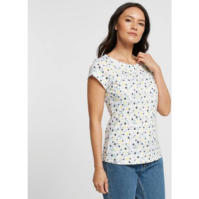 Women's Ditsy Print Short Sleeved Tee, White - 8