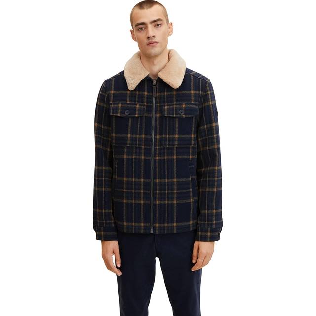 TOM TAILOR Herr Ulljacka med rutmönster 1033512, 30545 - Navy Brown Check, L
