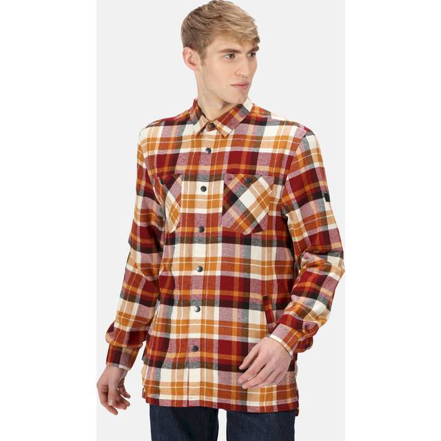 Regatta Men's Brown & Yellow Cotton Casual Thamos Long Sleeved Checked Shirt, Size: M - Brown/Yellow