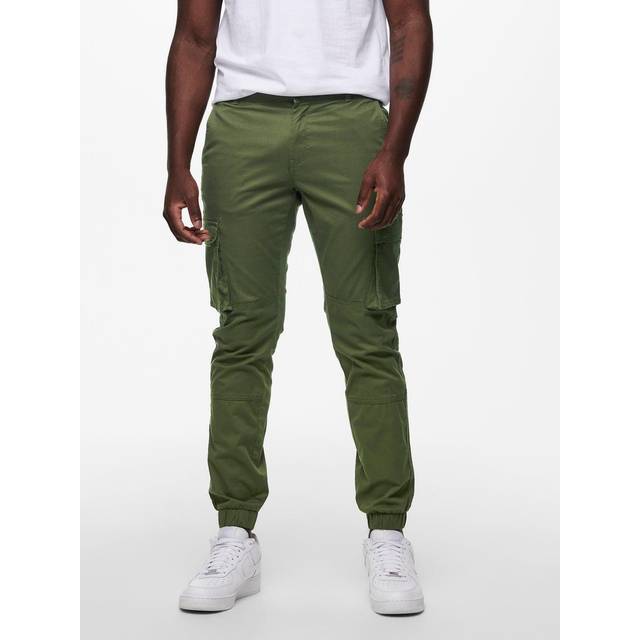 ONLY & SONS Cargo-byxor för män ONSCAM avsmalnande cargobyxor, OLIVNATT, 33W / 32L