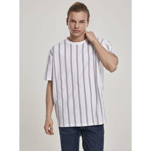 Urban Classics Heavy Oversized AOP Stripe Tee för män, finns i vit/marinblå, storlekar S till XXL, Vit (vit/marinblå 01289), M plus size tall