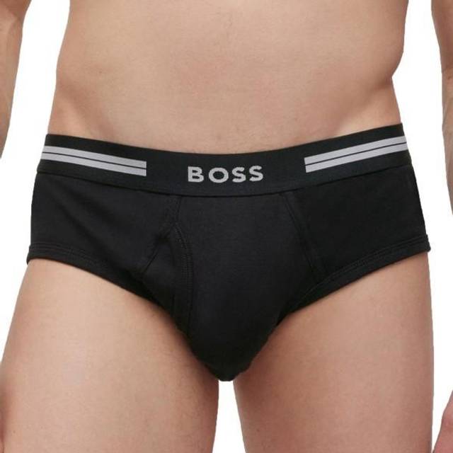 BOSS Traditionella original trosor av ribbad bomull med logotyp på linningen, Black1, XS