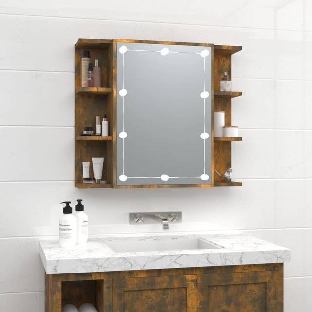 Mirror Cabinet with led Smoked Oak 70x16.5x60 cm Vidaxl