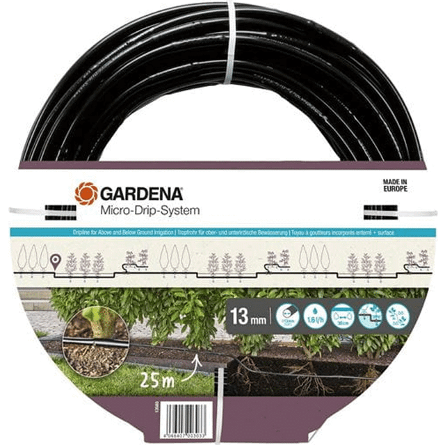 Gardena Micro-Drip-system dropprör 1,6 l/h, kan läggas över och under jord (25 m): Påbyggnadsrör till det vattensnåla bevattningssystemet, enkel & flexible anslutningsteknik (13503-20)