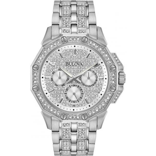 Bulova Octava Crystal Accents Silver Multifunction Dial Quartz 96C134 Men's Watch