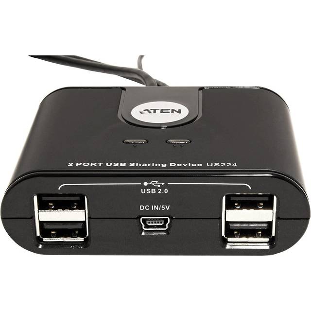 ATEN US224 manuell USB 2.0-switch, 2 datorer till 4 enheter, 4xUSB Typ A ho, 2xUSB Typ A ha, 1xMini B ho, 1,8m, svart