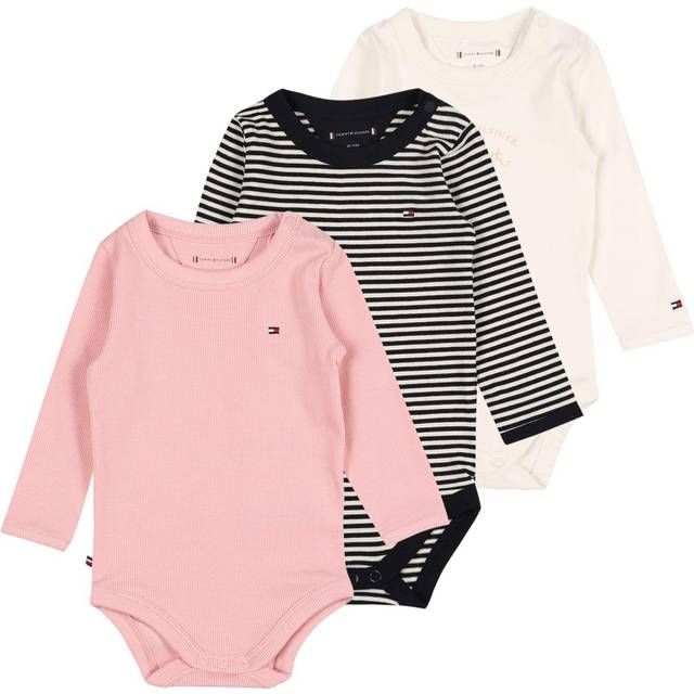 Tommy Hilfiger Baby 3 Pack Bodies Stl. 0 mdr / 56 fepojkar - Långärmad Body Från Magasin - Pink Shade (0 mdr / 56 mdr)