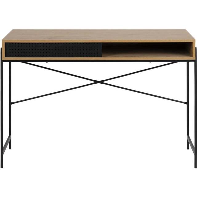Florence Angus Single Door Oak and Black Office Desk - Furniture To Go