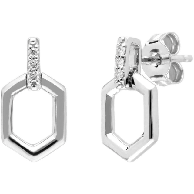 Diamond Pave Hex Bar Drop Earrings in 9ct White Gold