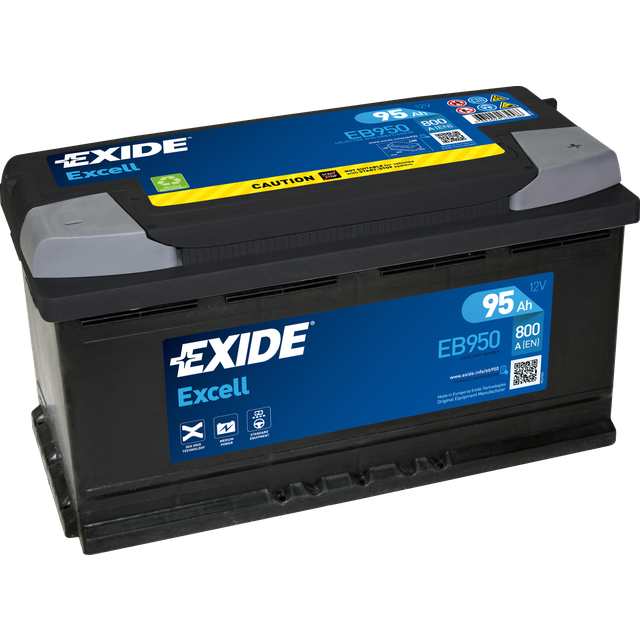 Exide Excell EB950 95 Ah - Bilbatteri / Startbatteri - Volvo - Audi - VW - Mercedes - BMW - Fiat - Saab - Renault