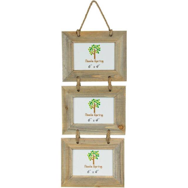 6" x 4" Wooden Hanging Triple Photo Frame - Natural