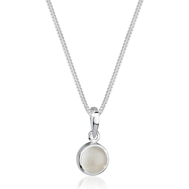 Elli Halskette Damen Anhänger Rund mit Mondstein i 925 sterlingsilver, 450, Fasettsnitt, Månsten