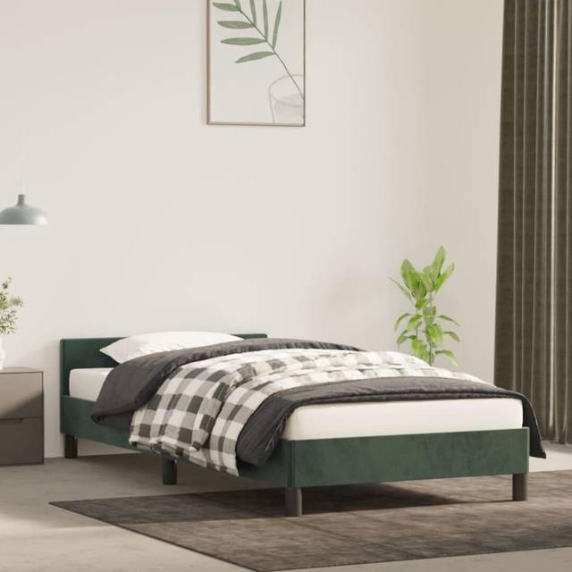 vidaXL Sängram utan madrass mörkgrön 90x200 cm sammet