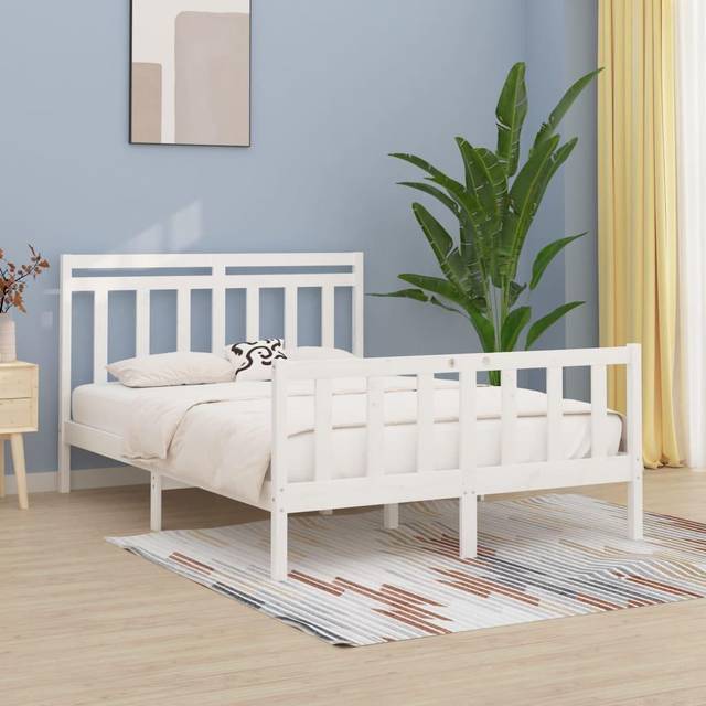 vidaXL Bed Frame without Mattress White Solid Wood Pine 150x200 cm King Size