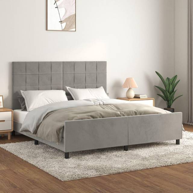 vidaXL Sängram med huvudgavel ljusgrå 180x200 cm sammet, säng, sovrumsmöbel, sängbotten, sängar, sovrumsmöbler, dubbelsäng, dubbelsängar, sammetssäng