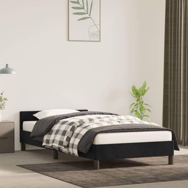 vidaXL Sängstomme med huvudgavel utan madrass svart 90x190 cm sammet