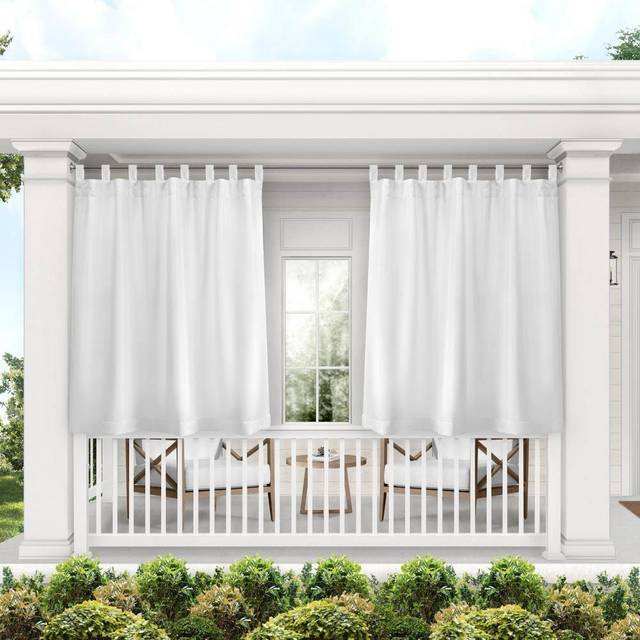 "Exclusive Home Cabana Solid Indoor/Outdoor Light Filtering Hook-and-Loop Tab Top Curtain Panel  54""""""""x144""""""""  White  Set of 2"