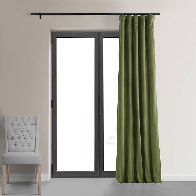 HPD Half Price Drapes Mörkläggningsgardin, signaturfärger, sammet, termiska, 1 panel, stångficka, isolerande, för vardagsrum och sovrumsfönster, 127 B x 274 L cm, grön (Basque Green)