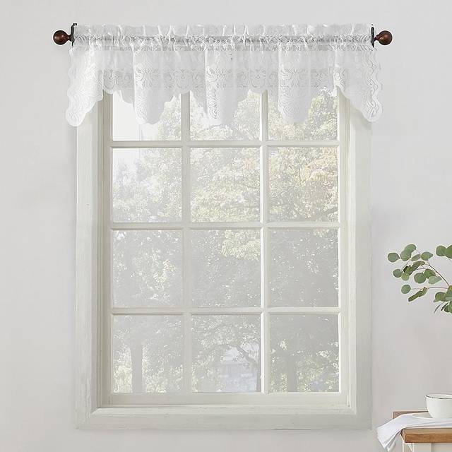 No. 918 Alison Floral Lace Sheer Rod Pocket Kitchen Curtain Valance  58 x 14  White