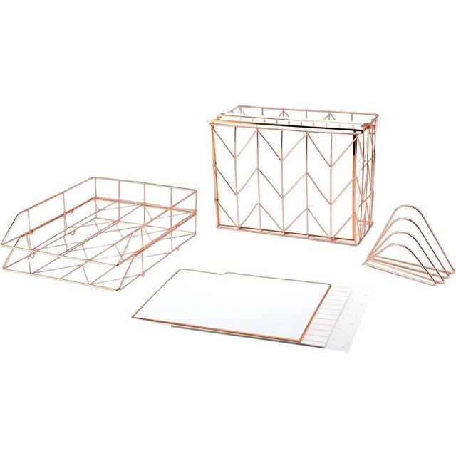 U Brands Desktop Fashion Filing Set  Desktop Organizer  Wire Metal  Rose Gold  10 Pieces