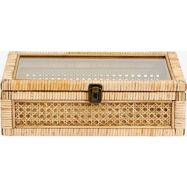 Opbevaringsboks t/ studenterhue "Case" i rattan m/ glaslåg - Nordal 24 x 37 cm