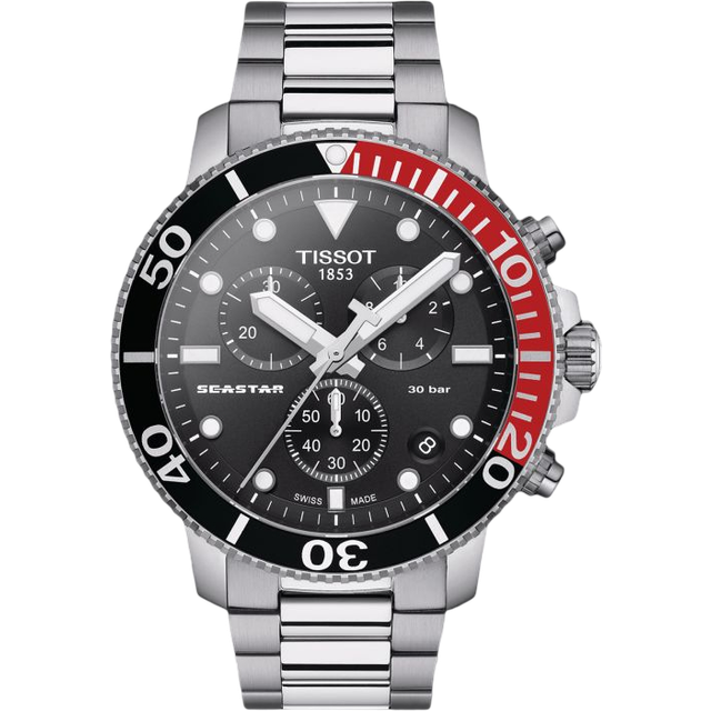 Tissot - Seastar 1000 Stainless Steel Bracelet Black Dial Mens Watch - One Size